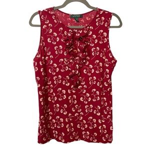 Lauren Ralph Lauren Red Ruffle Floral Top